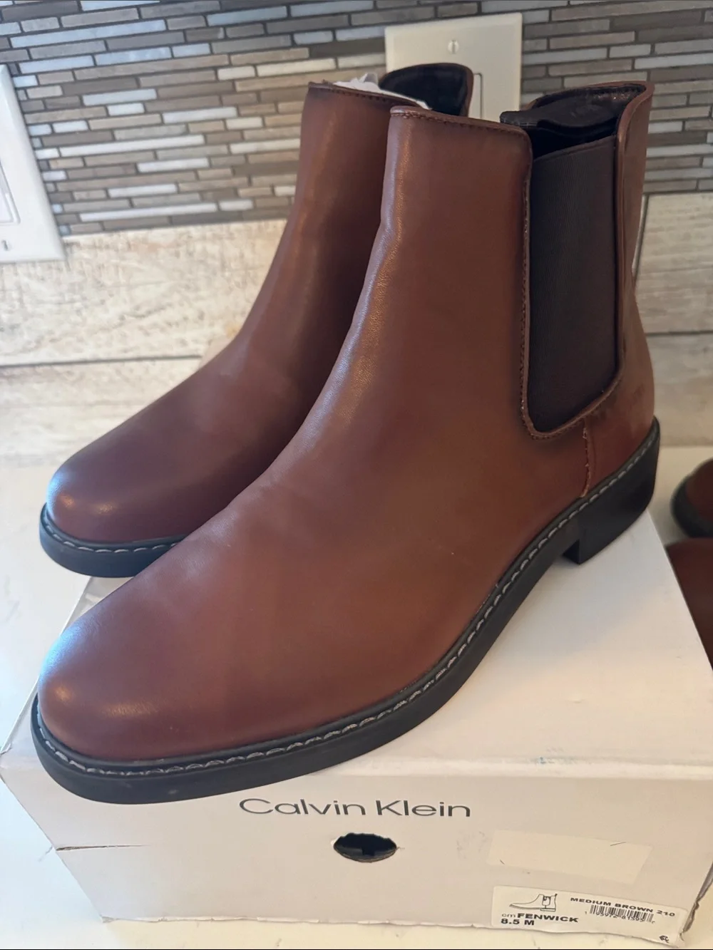 Calvin Klein Men's Cognac Leather Chukka Boots